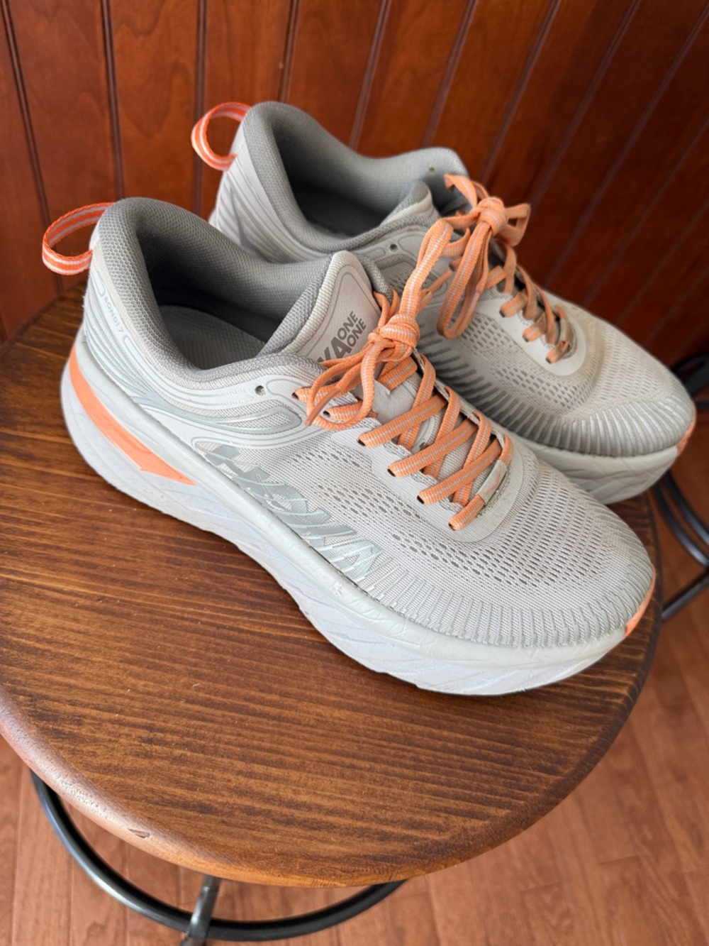 Hoka Women's Light Gray and Peach Sneakers